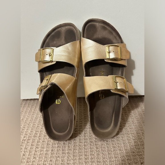 Ethem Genuins Canton Double Buckle Slide Sandal Gold Size 8-8.5 - Picture 5 of 6